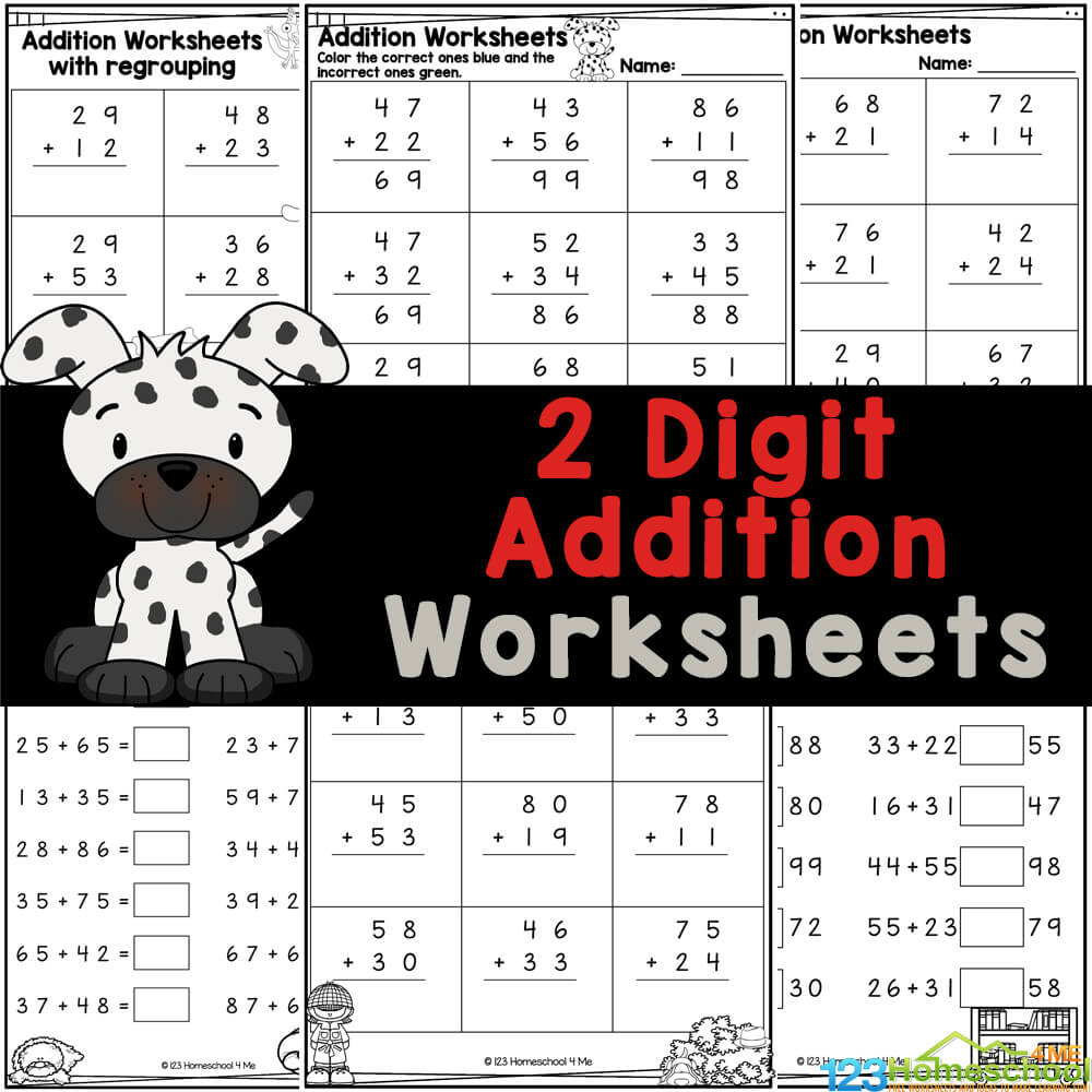 Free Printable 2-Digit Addition Worksheets With / Without Regrouping throughout Free Printable Two Digit Addition Worksheets