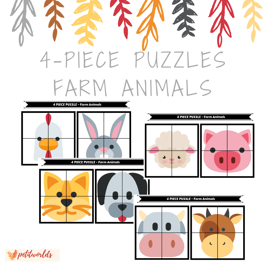 Free Printable 4-Piece Puzzles - Farm Animals | Printable pertaining to Free Printable Animal Puzzles