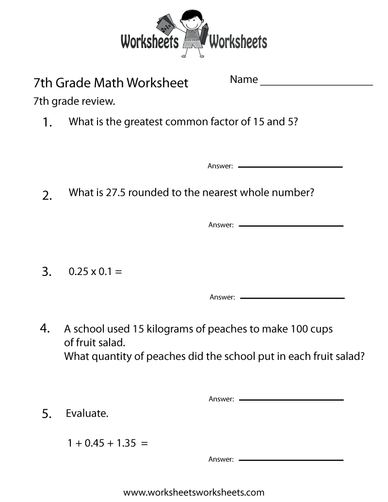 Free Printable 7Th Grade Math Review Worksheet for 7Th Grade Worksheets Free Printable