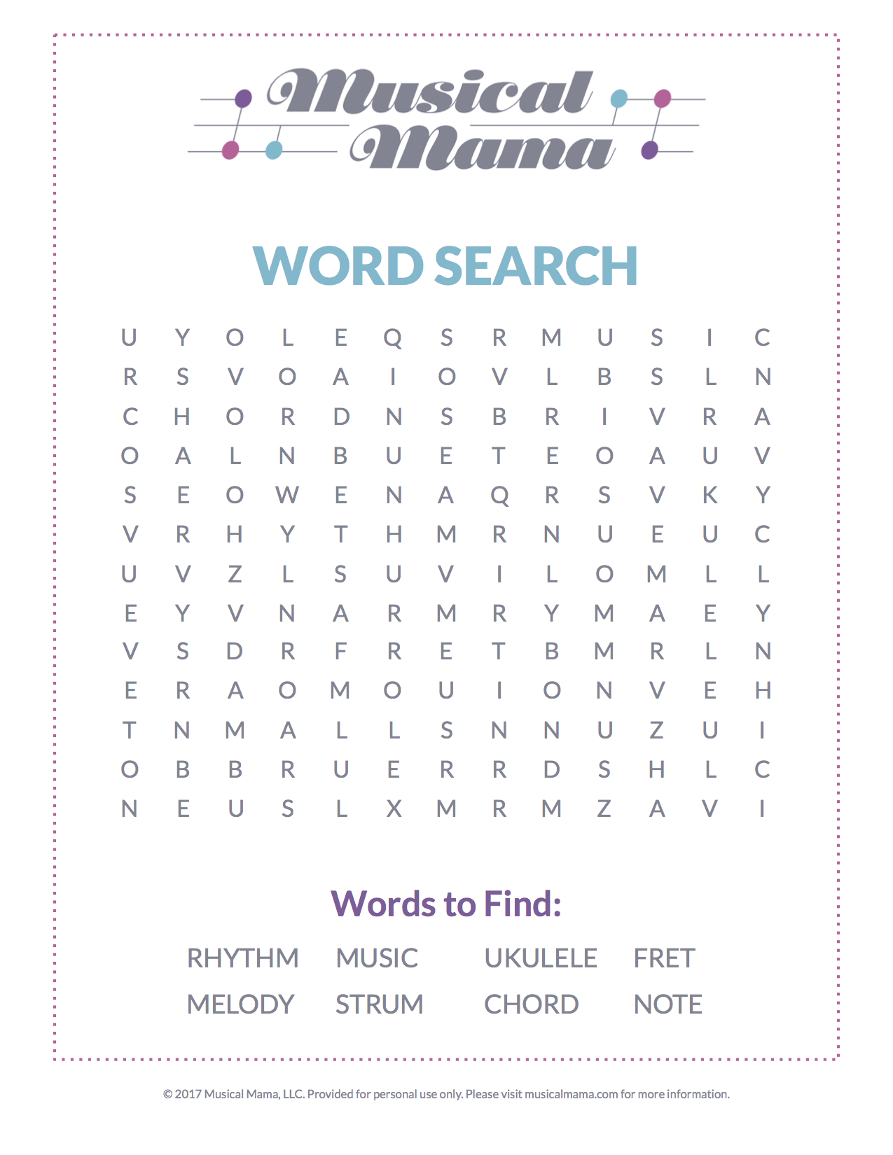 Free Printable: A Music-Themed Word Search — Musical Mama inside Free Printable Music Word Searches