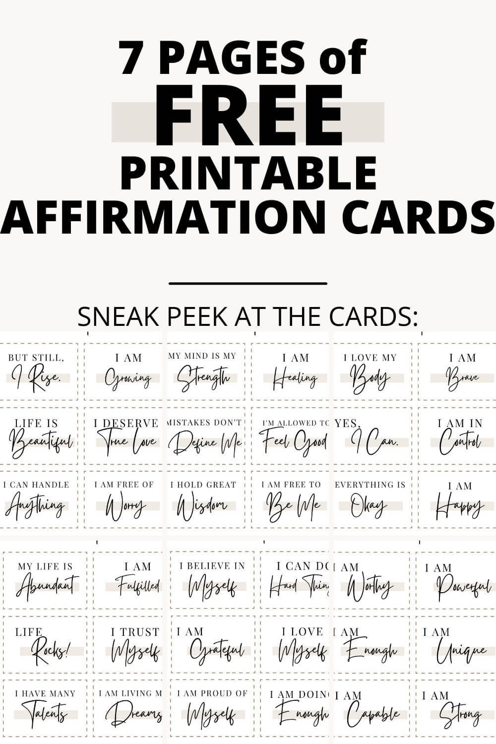 Free Printable Affirmation Cards + 100 Affirmation Ideas within Free Printable Affirmation Cards