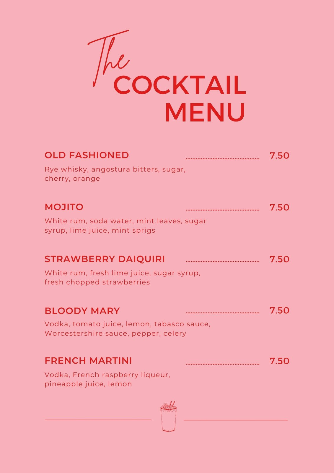 Free Printable And Customizable Cocktail Menu Templates | Canva for Free Printable Drink Menu Template