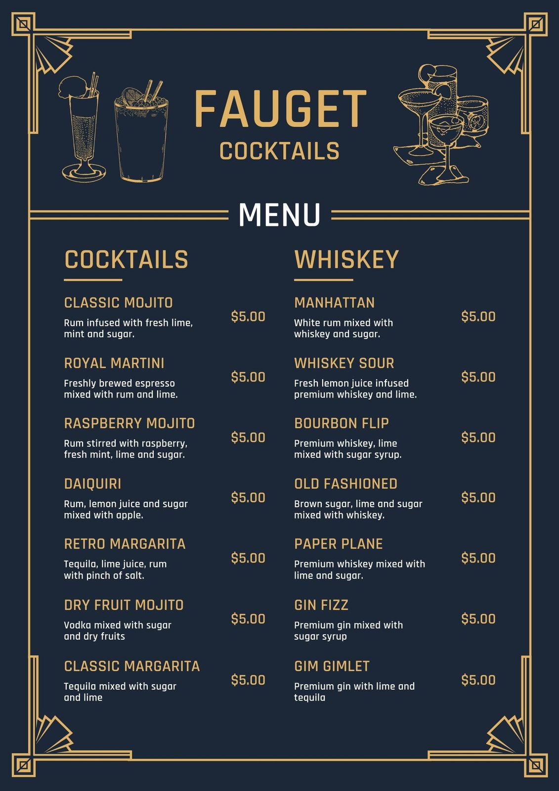 Free Printable And Customizable Cocktail Menu Templates | Canva within Free Printable Drink Menu Template