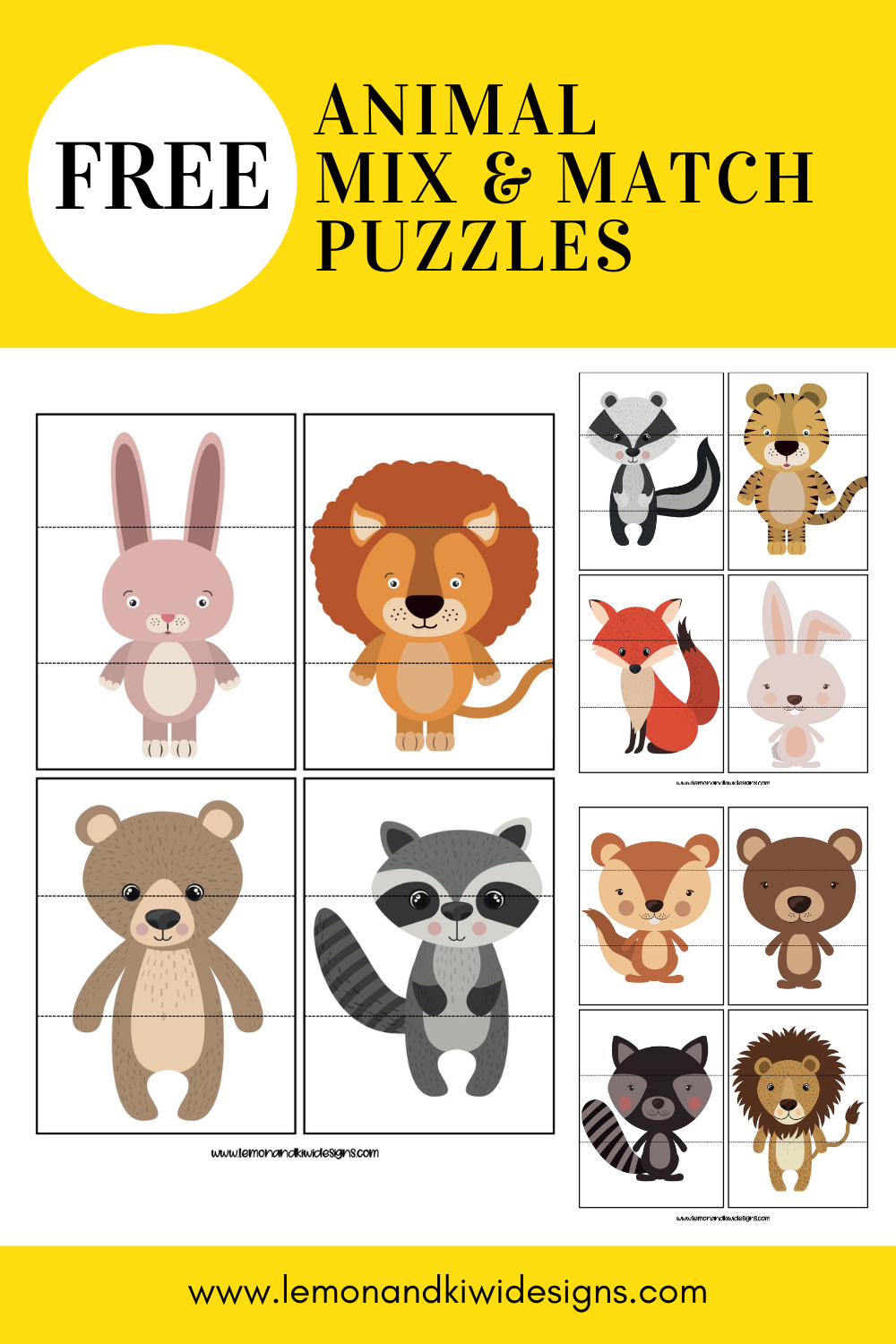 Free Printable Animal Mix And Match Puzzles - Lemon And Kiwi Designs with regard to Free Printable Animal Puzzles