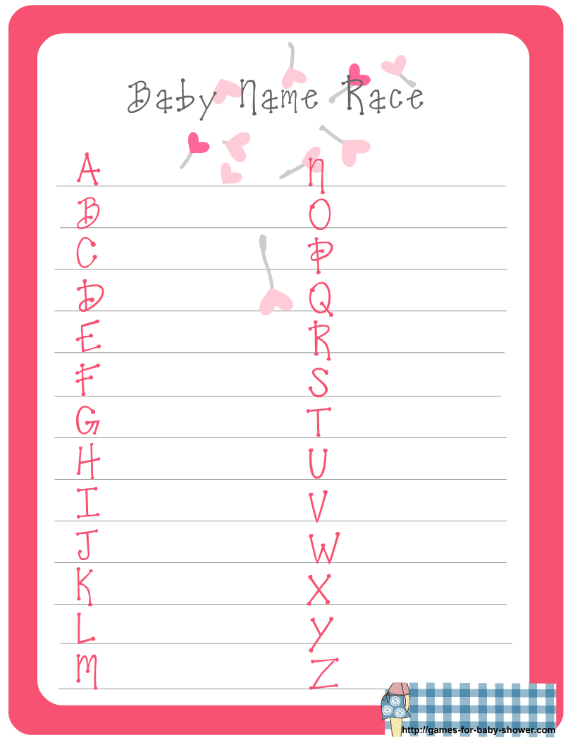 Free Printable Baby Name Race Game For Baby Shower with regard to Baby Name Race Free Printable