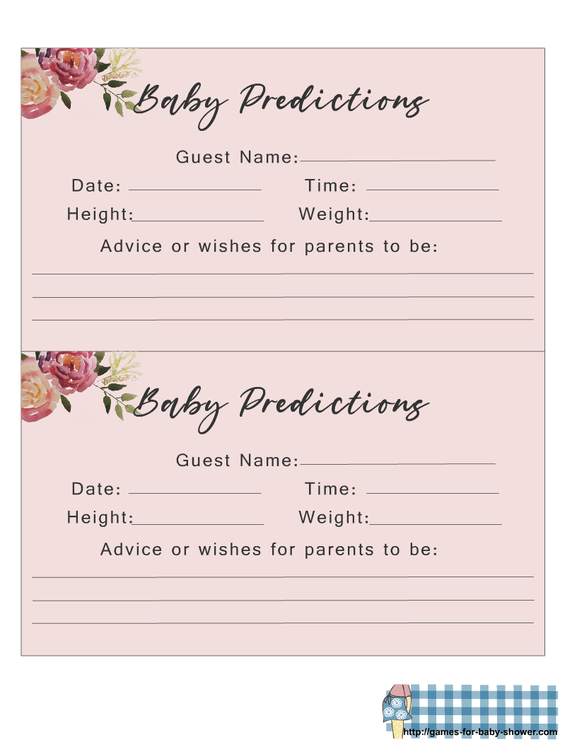 Free Printable Baby Predictions Game For Baby Shower regarding Baby Prediction And Advice Cards Free Printable