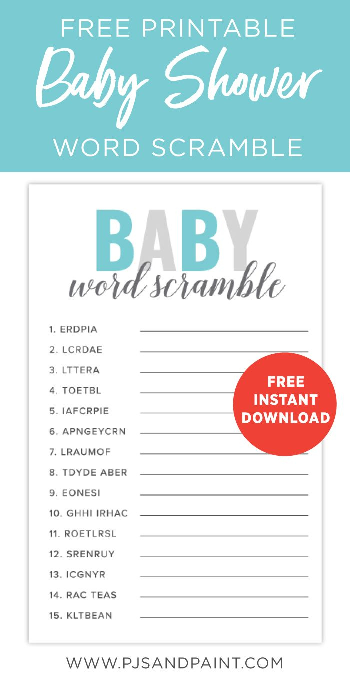 Free Printable Baby Shower Games - Baby Shower Word Scramble in Free Printable Baby Shower Games Word Scramble