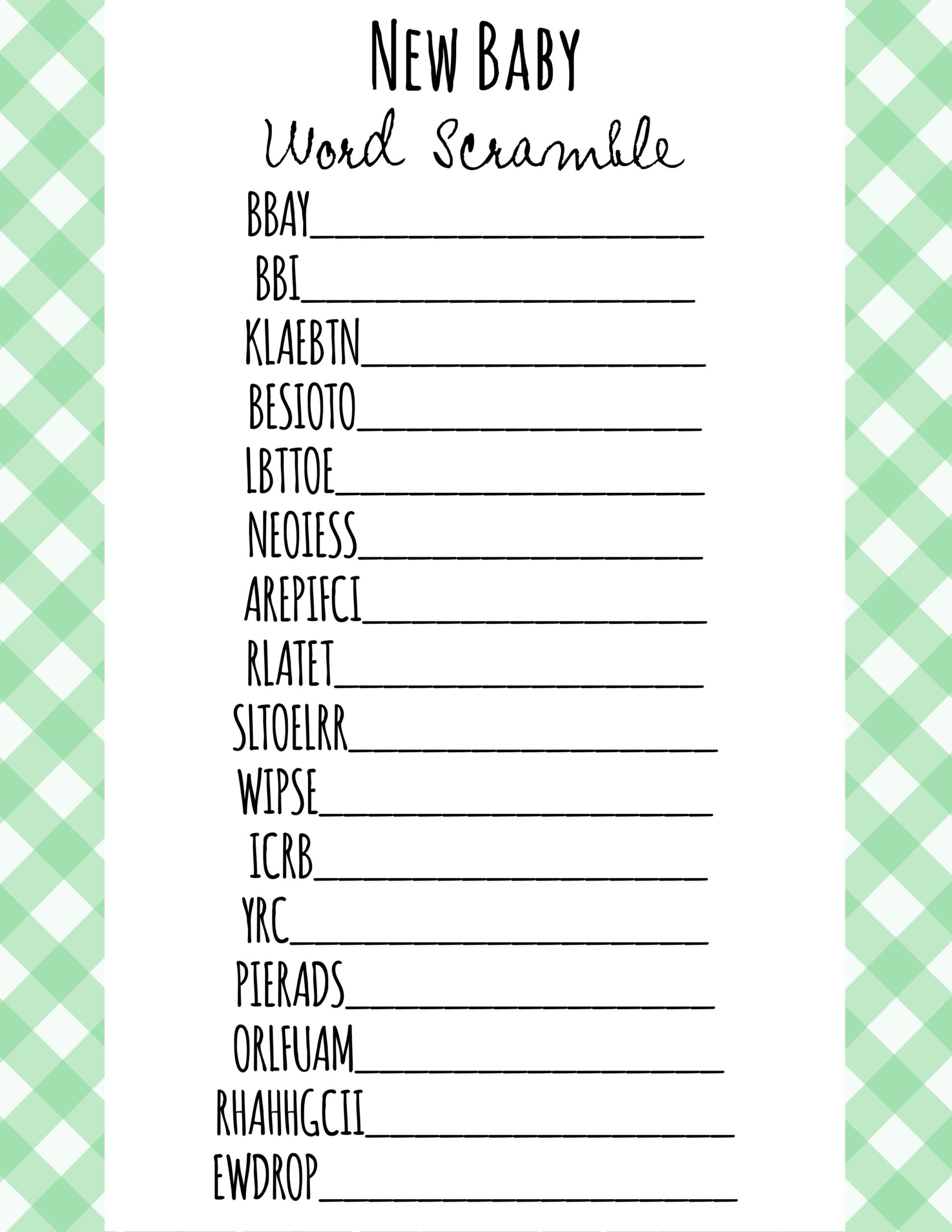 Free Printable Baby Shower Games - Download Instantly! for Free Printable Baby Shower Word Scramble