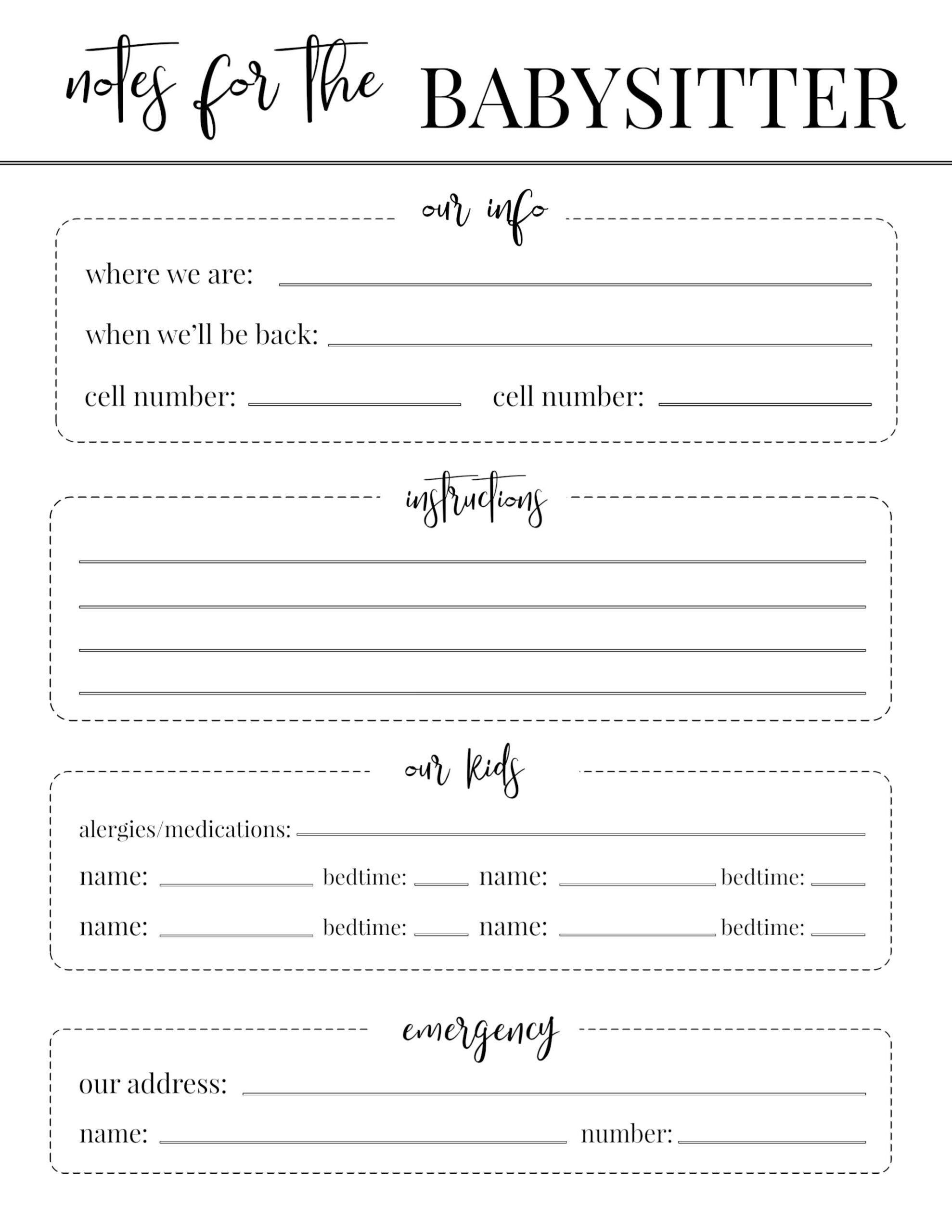 Free Printable Babysitter Notes Template - Paper Trail Design for Babysitter Notes Free Printable