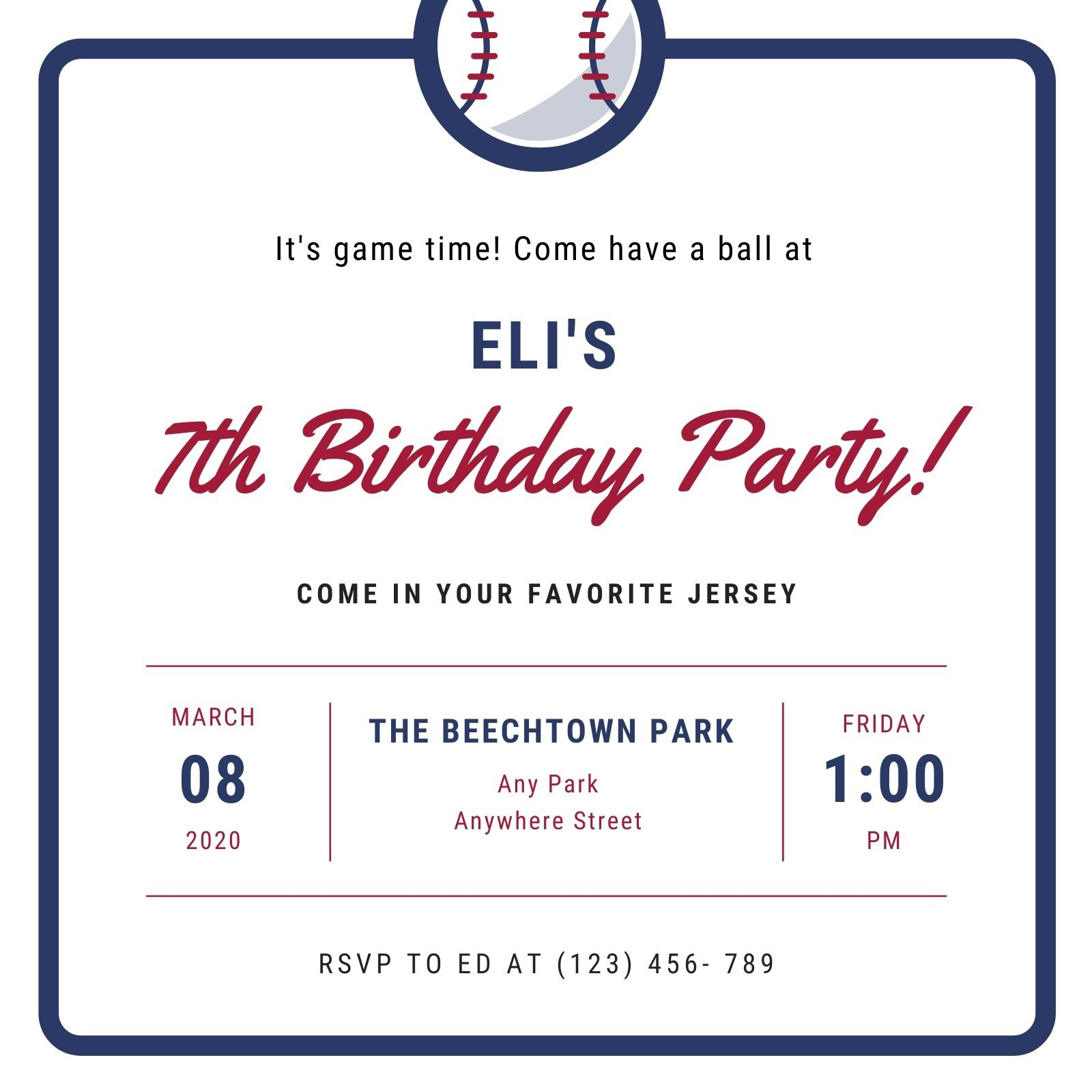 Free Printable Baseball Party Invitation Templates | Canva regarding Free Printable Baseball Ticket Birthday Invitations