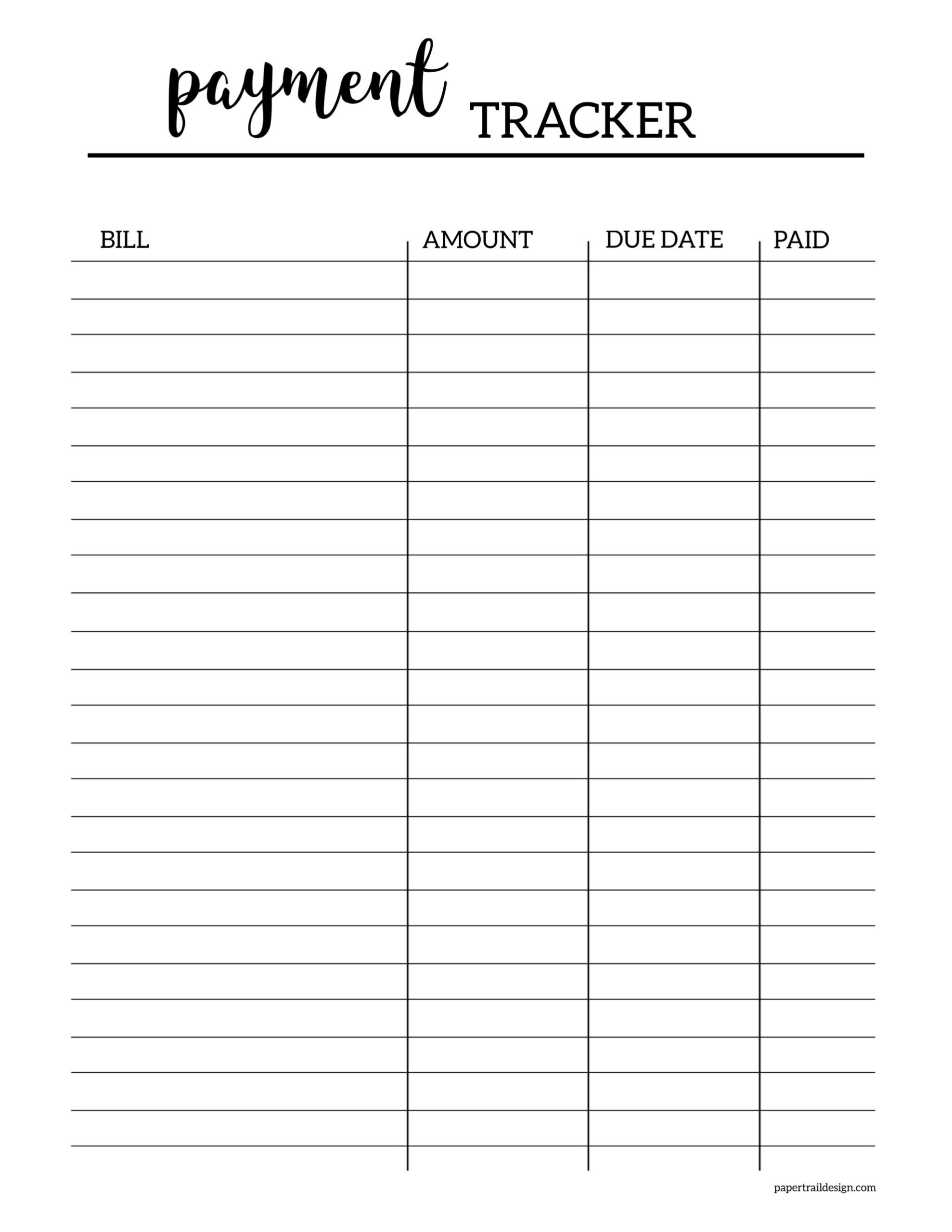 Free Printable Bill Tracker - Paper Trail Design in Free Printable Bill Tracker