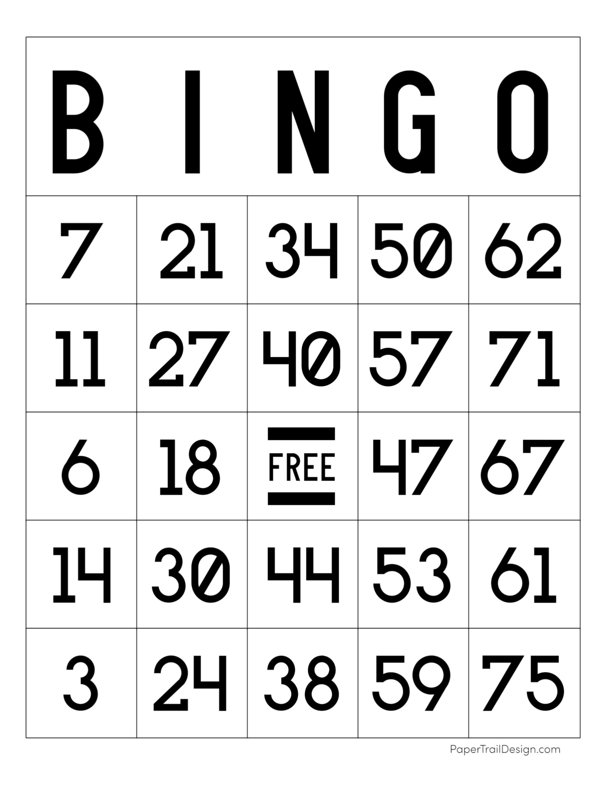 Free Printable Bingo Cards - Paper Trail Design intended for Free Printable Bingo Cards With Numbers