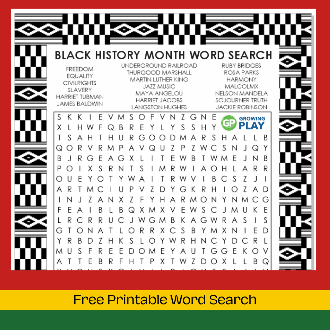 Free Printable Black History Month Word Search - Growing Play intended for Free Printable Black History Month Word Search