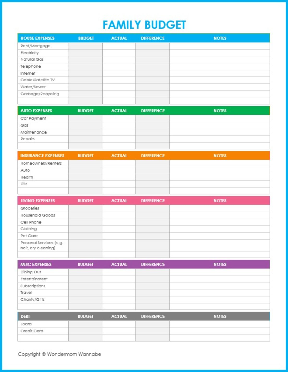 Free Printable Budget Worksheets For Family Finances throughout Free Printable Family Budget