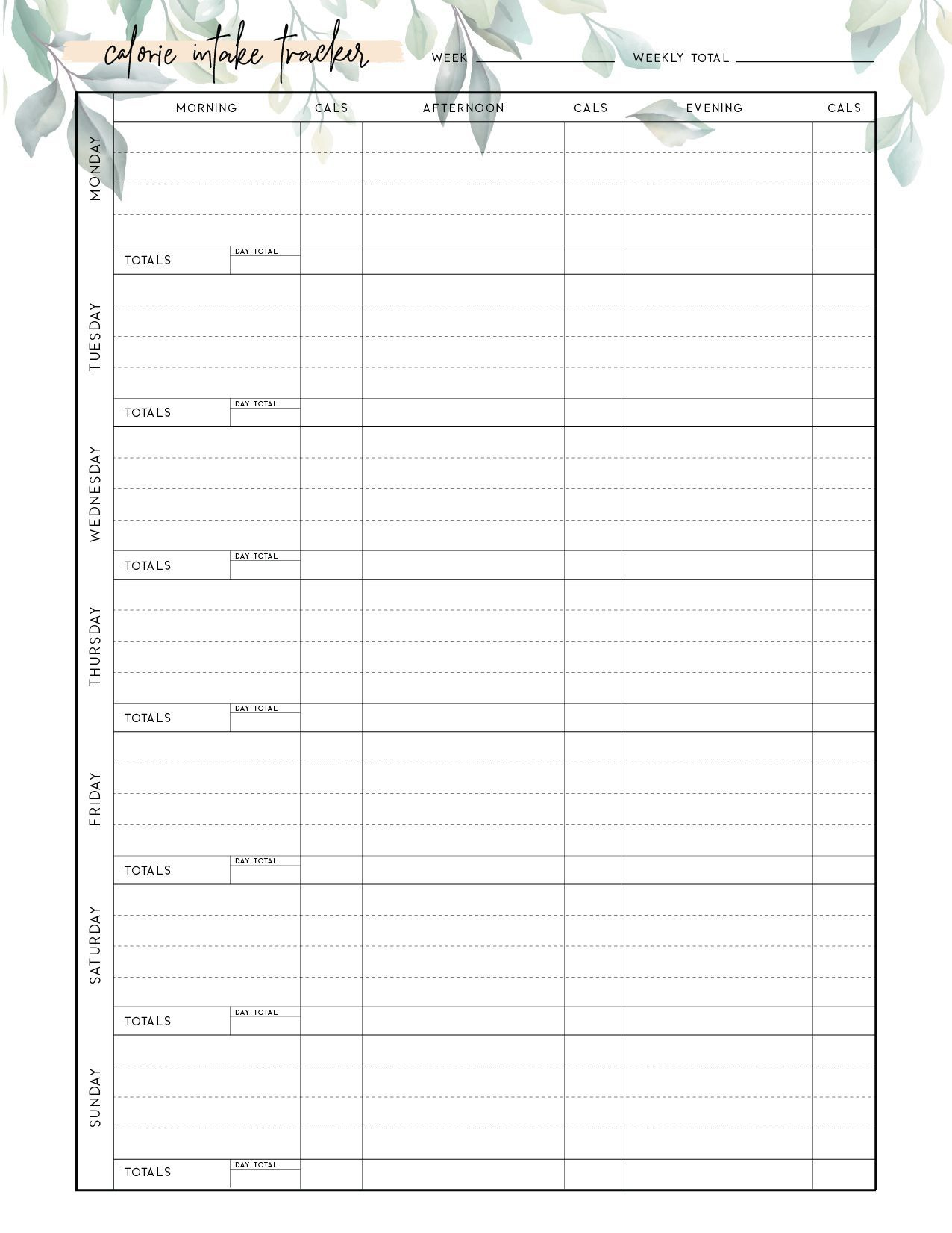 Free Printable Calorie Tracker pertaining to Free Printable Calorie Counter Sheet