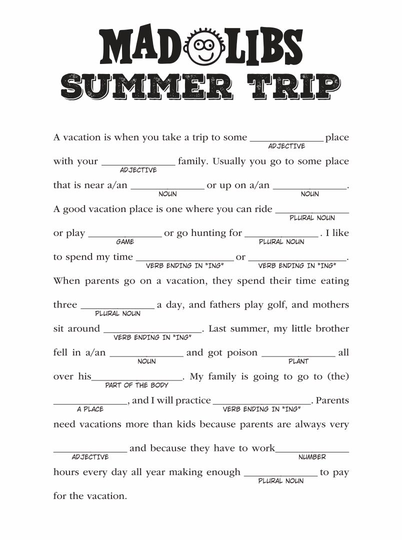 Free Printable Camping Mad Libs with regard to Free Printable Mad Libs for Middle School Students