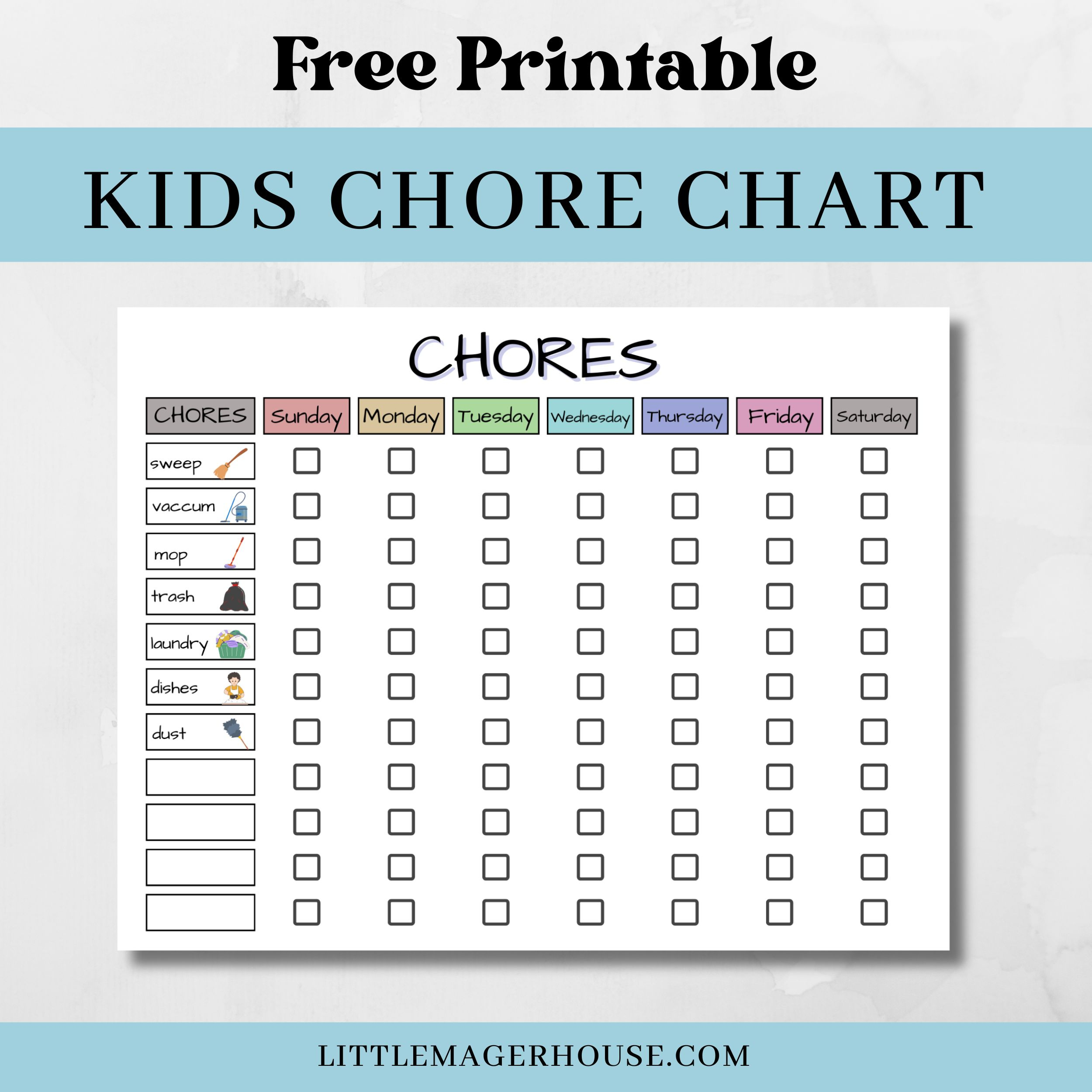 Free Printable Chore Chart For Kids With Pictures - Little Mager House inside Free Printable Chore Charts for Kids With Pictures