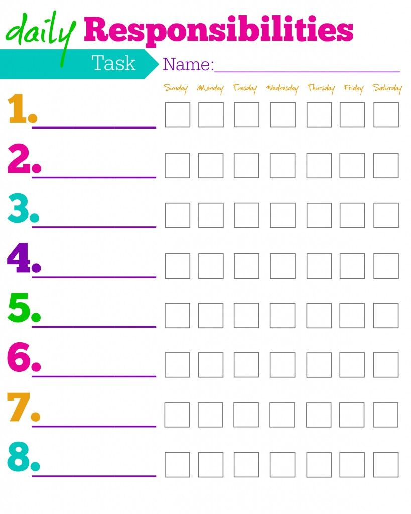 Free Printable Chore Charts For Kids in Free Printable Chore Charts For Kids