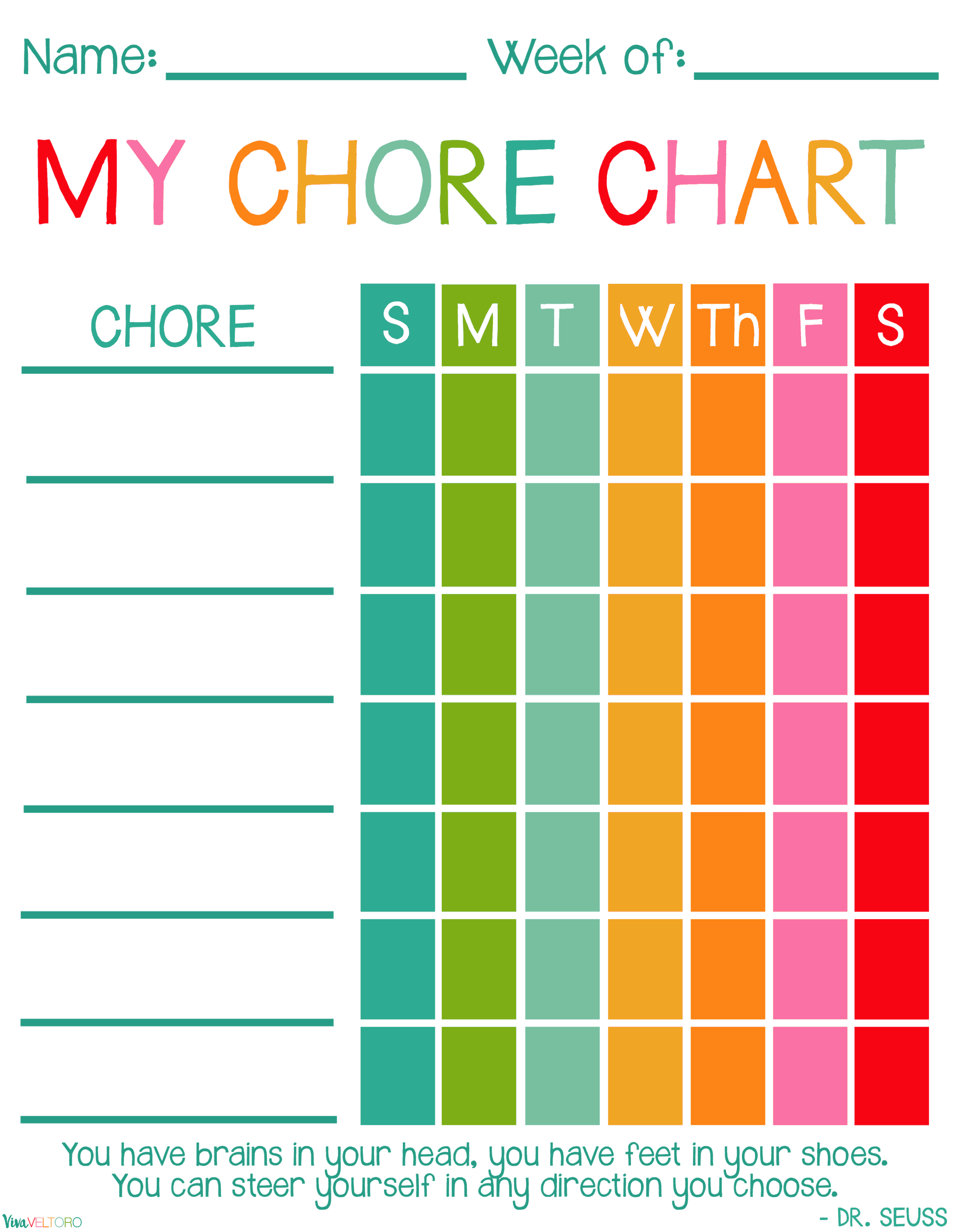 Free Printable Chore Charts For Kids! - Viva Veltoro in Free Printable Chore And Behavior Charts