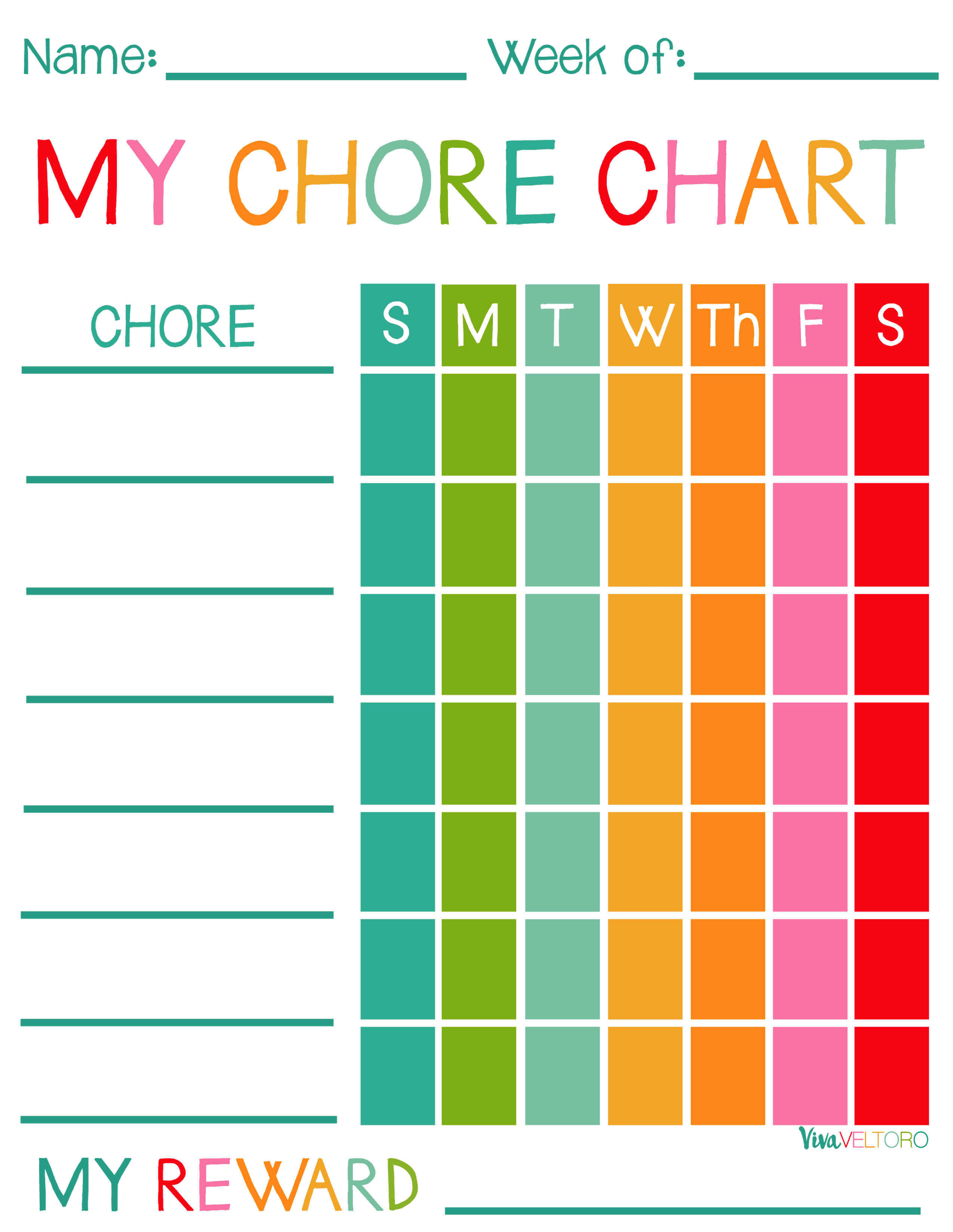 Free Printable Chore Charts For Kids! - Viva Veltoro in Free Printable Chore Charts For Kids