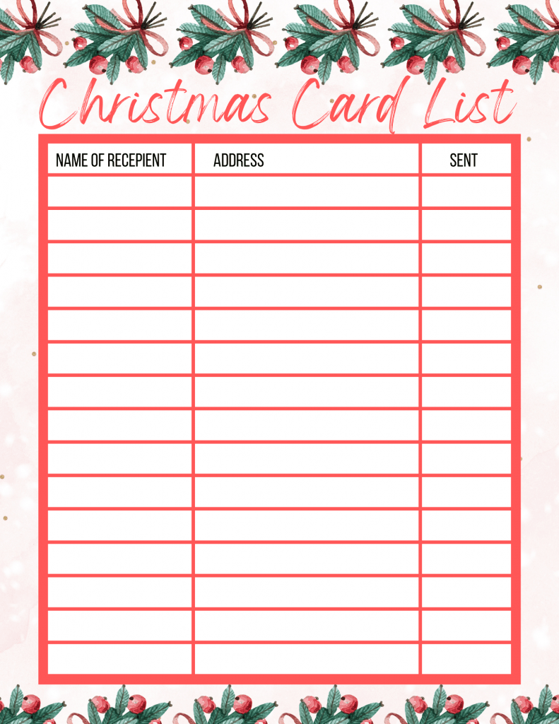 Free Printable Christmas Card List - My Printable Home inside Free Printable Christmas Card List Template