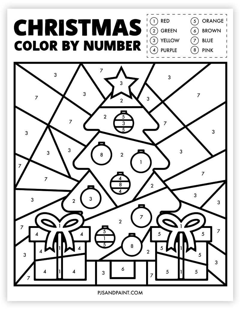 Free Printable Christmas Colornumber Worksheet - Pjs And Paint throughout Free Printable Christmas Color By Number Coloring Pages