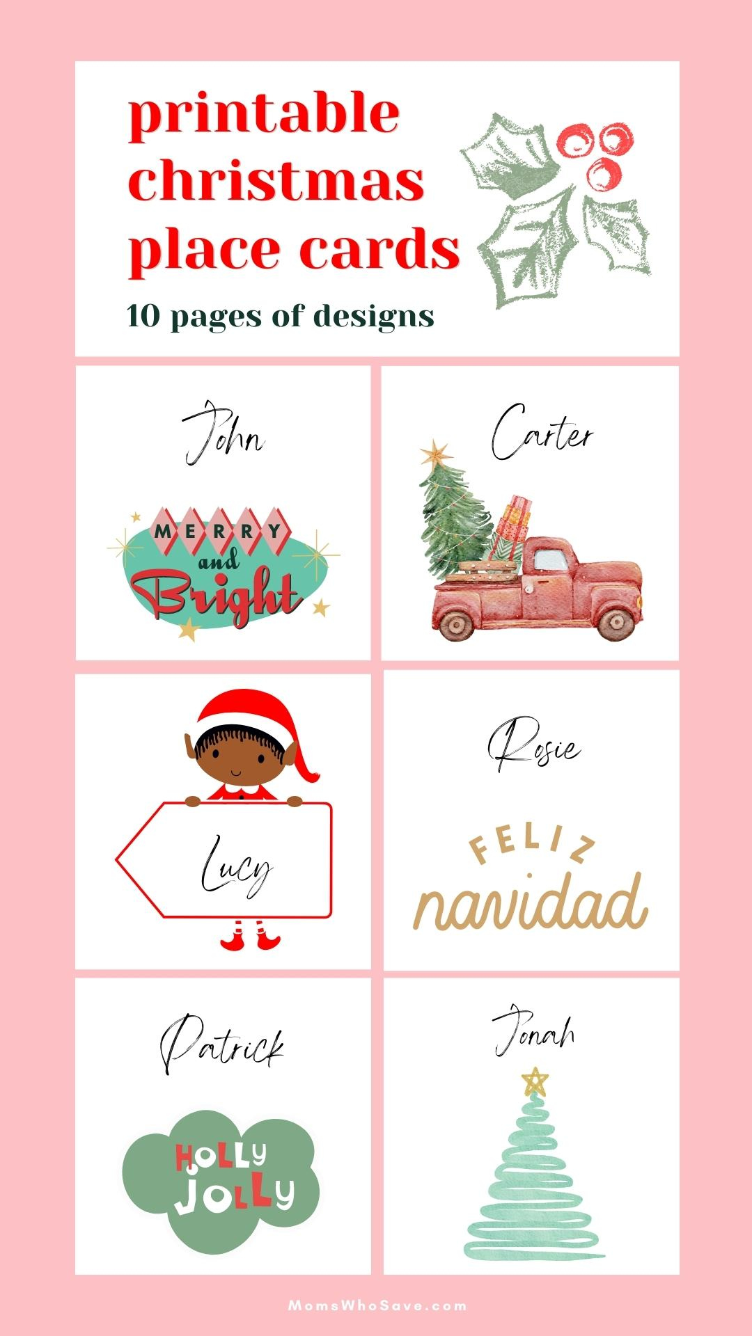 Free Printable Christmas Place Cards (10 Pages Of Designs for Free Printable Christmas Place Name Tags