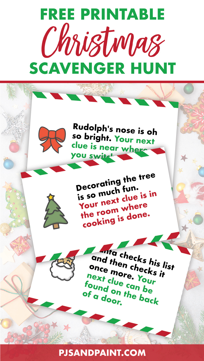 Free Printable Christmas Scavenger Hunt - Pjs And Paint inside Free Printable Christmas Treasure Hunt Clues