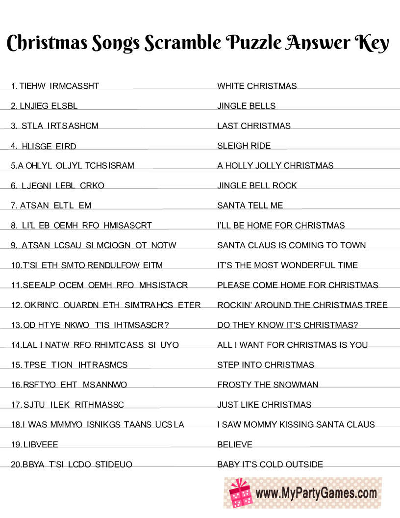 Free Printable Christmas Songs Scramble Puzzle | Free Christmas in Christmas Song Scramble Free Printable