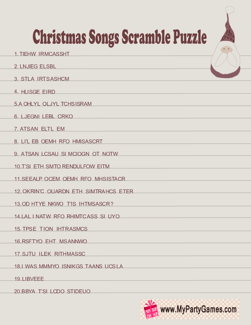 Free Printable Christmas Songs Scramble Puzzle throughout Christmas Song Scramble Free Printable