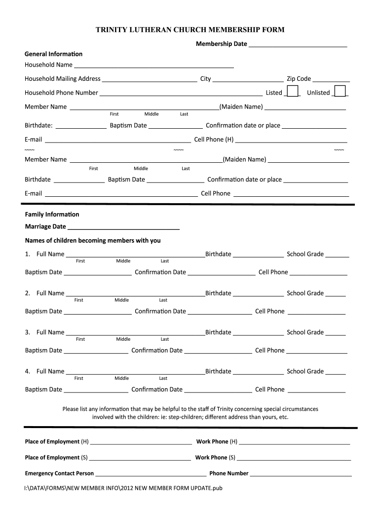 Free Printable Church Membership Forms with regard to Free Printable Membership Forms