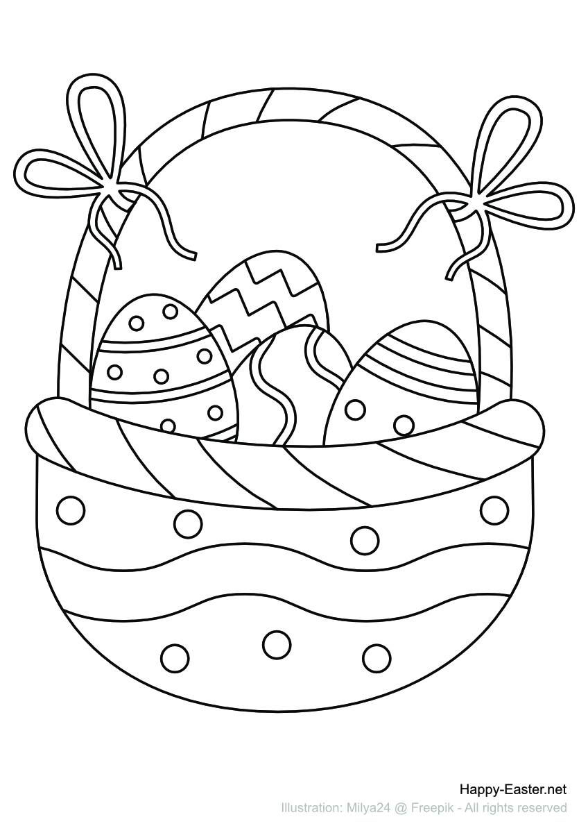 Free Printable Coloring Page | Easter Egg Basket With Bows within Free Printable Easter Basket Coloring Pages