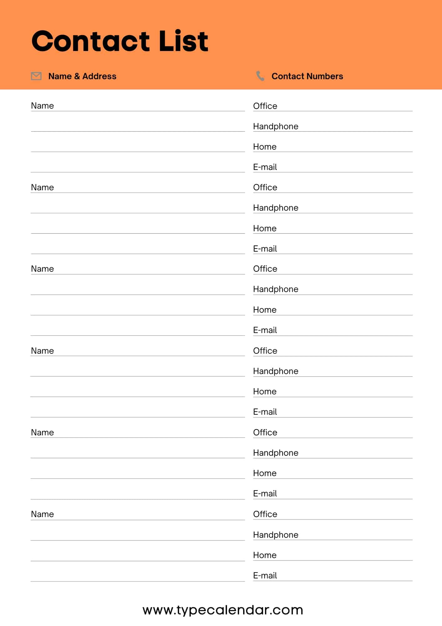 Free Printable Contact List Templates [Word, Excel, Pdf] Editable inside Free Printable Contact List Template