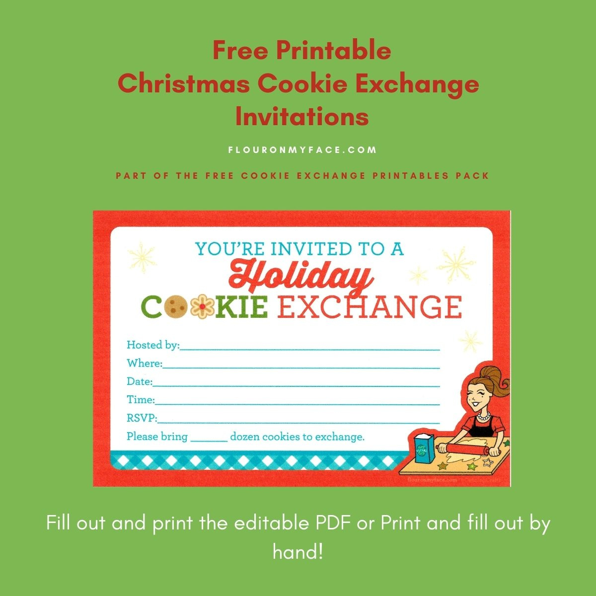 Free Printable Cookie Exchange Invitations - Flour On My Face intended for Free Christmas Cookie Exchange Printable Invitation