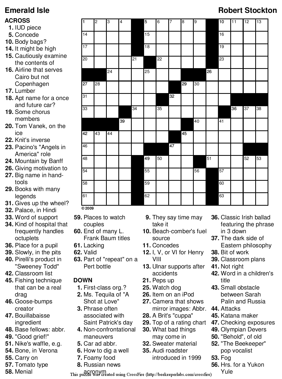 Free Printable Crossword #89: &amp;quot;Emerald Isle&amp;quot; | Beekeeper Crosswords intended for Free Printable Crossword Puzzles Medium Difficulty