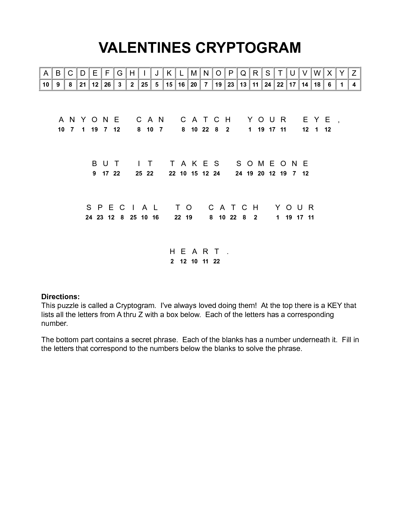 Free Printable Cryptograms for Free Printable Cryptograms With Answers