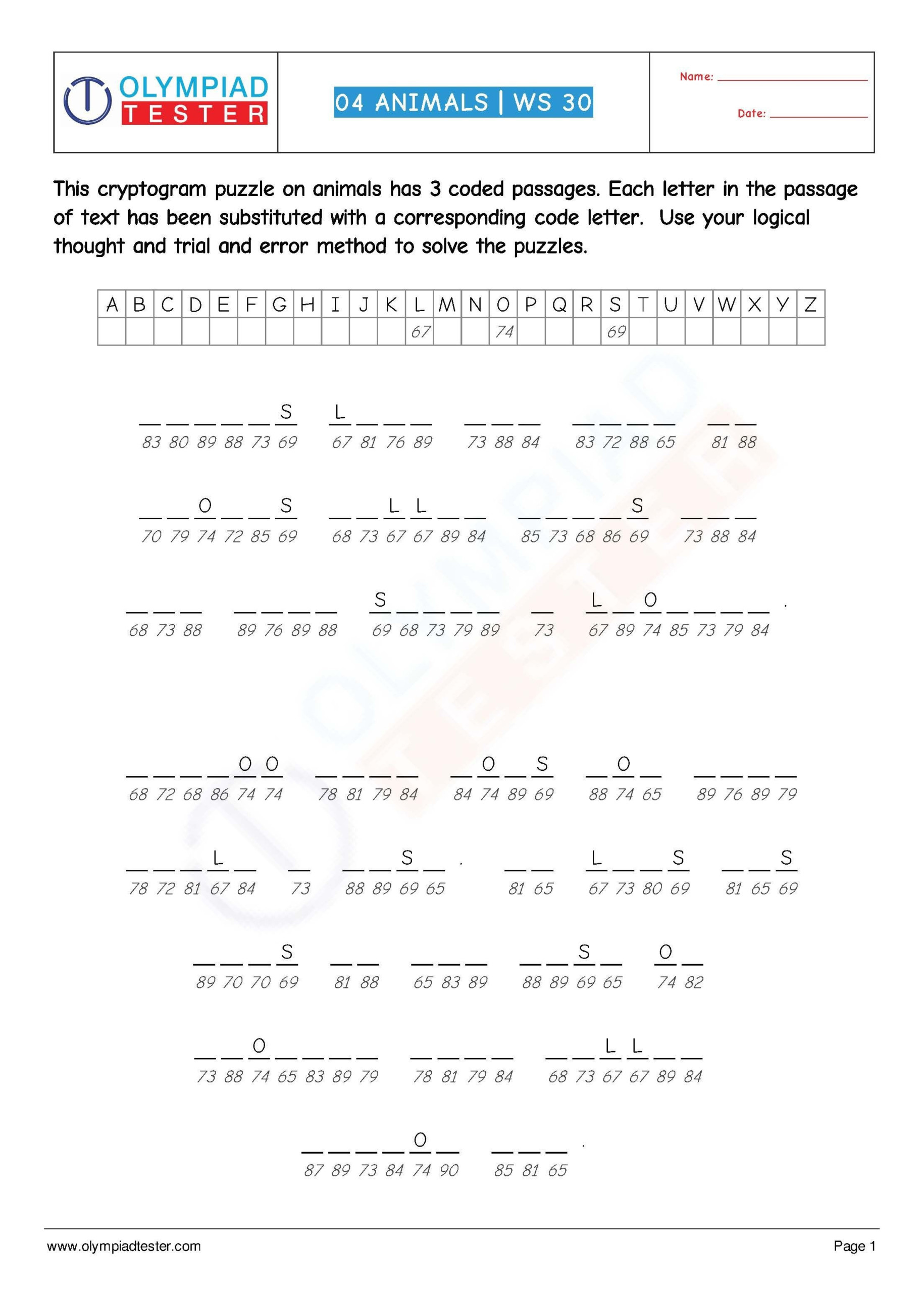 Free Printable Cryptograms inside Free Printable Cryptograms