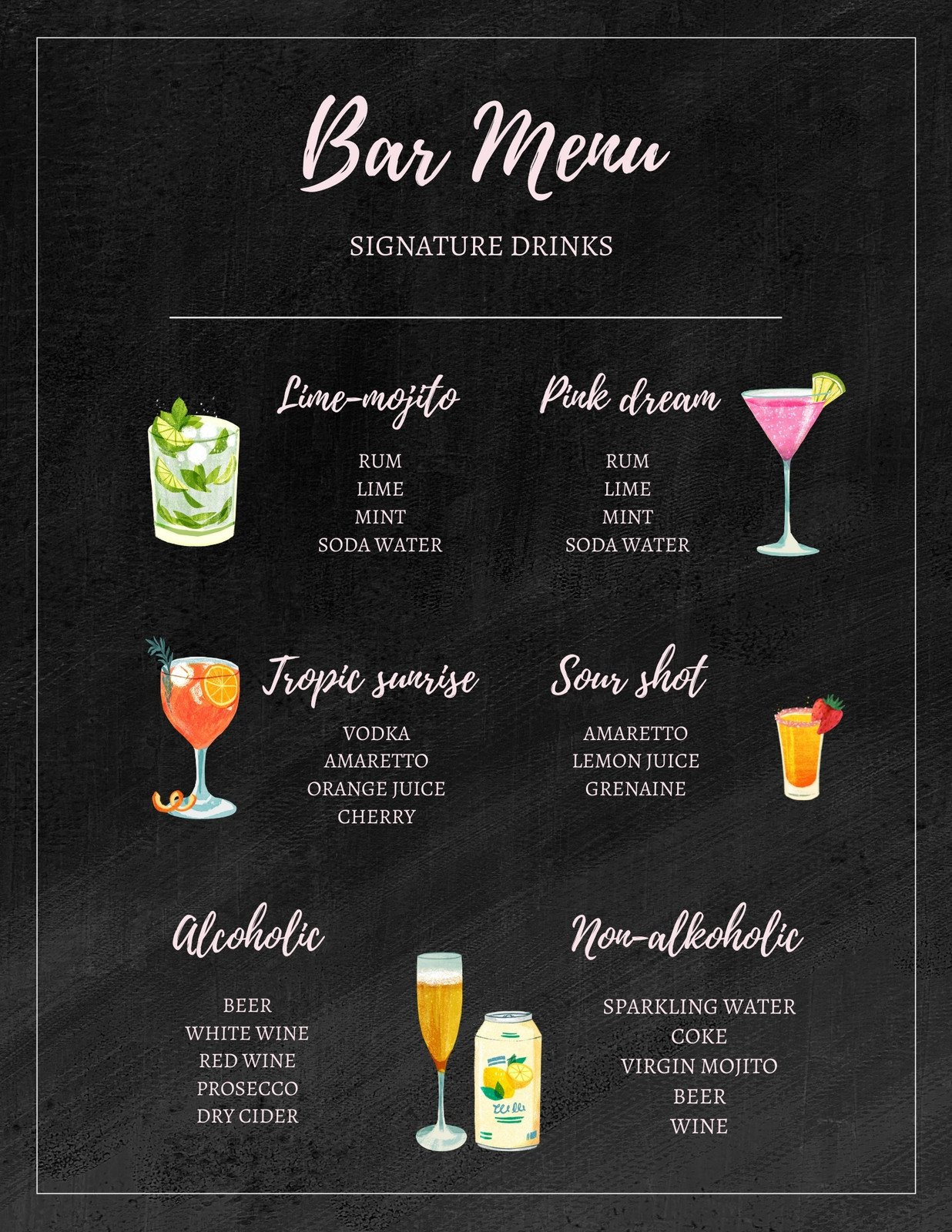 Free, Printable Custom Drink Menu Templates | Canva with regard to Free Printable Drink Menu Template