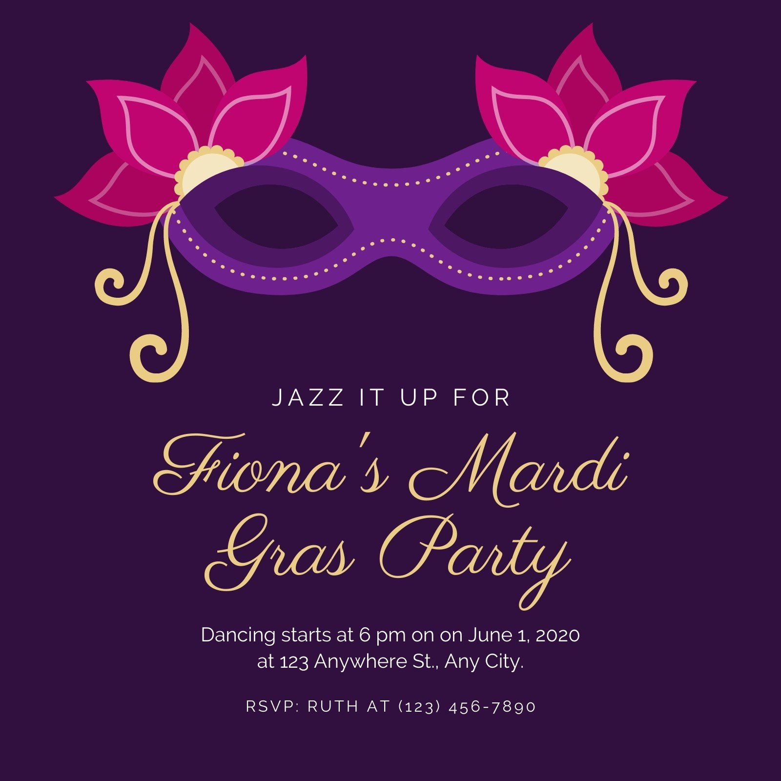 Free Printable, Customizable Mardi Gras Invitation Templates | Canva with Free Printable Mardi Gras Invitations