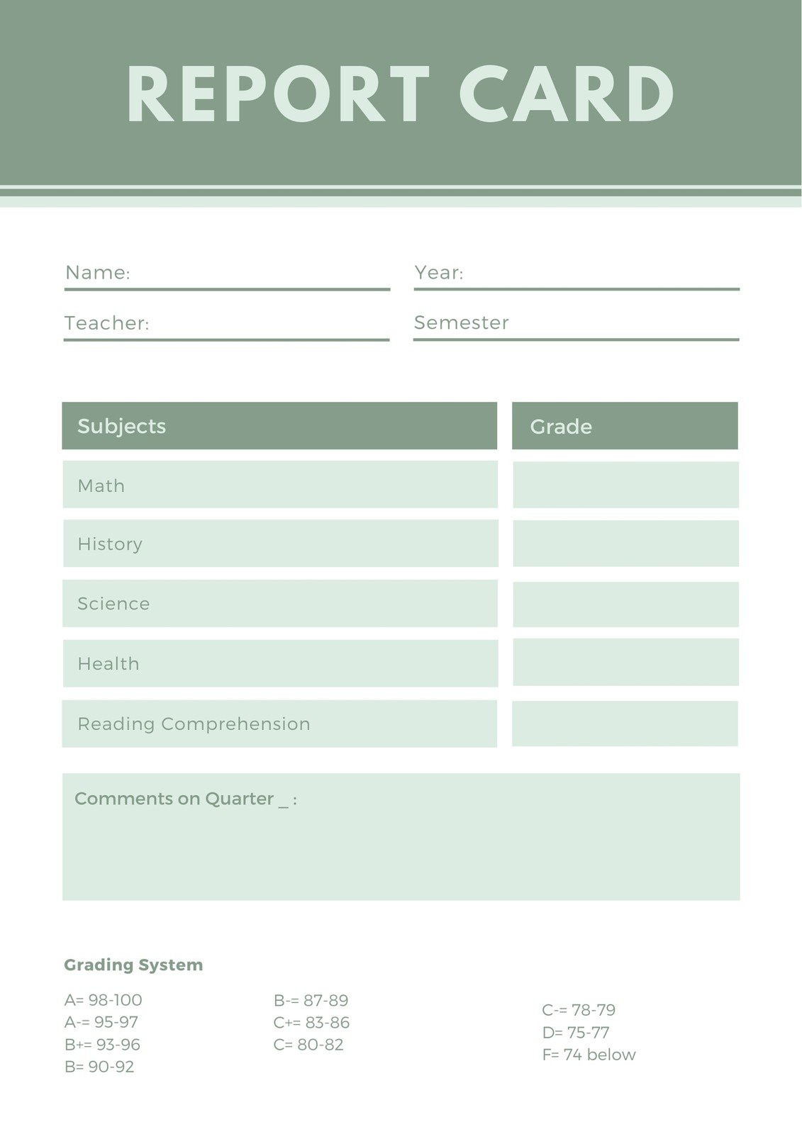 Free, Printable, Customizable Report Card Templates | Canva with Free Printable Grade Cards