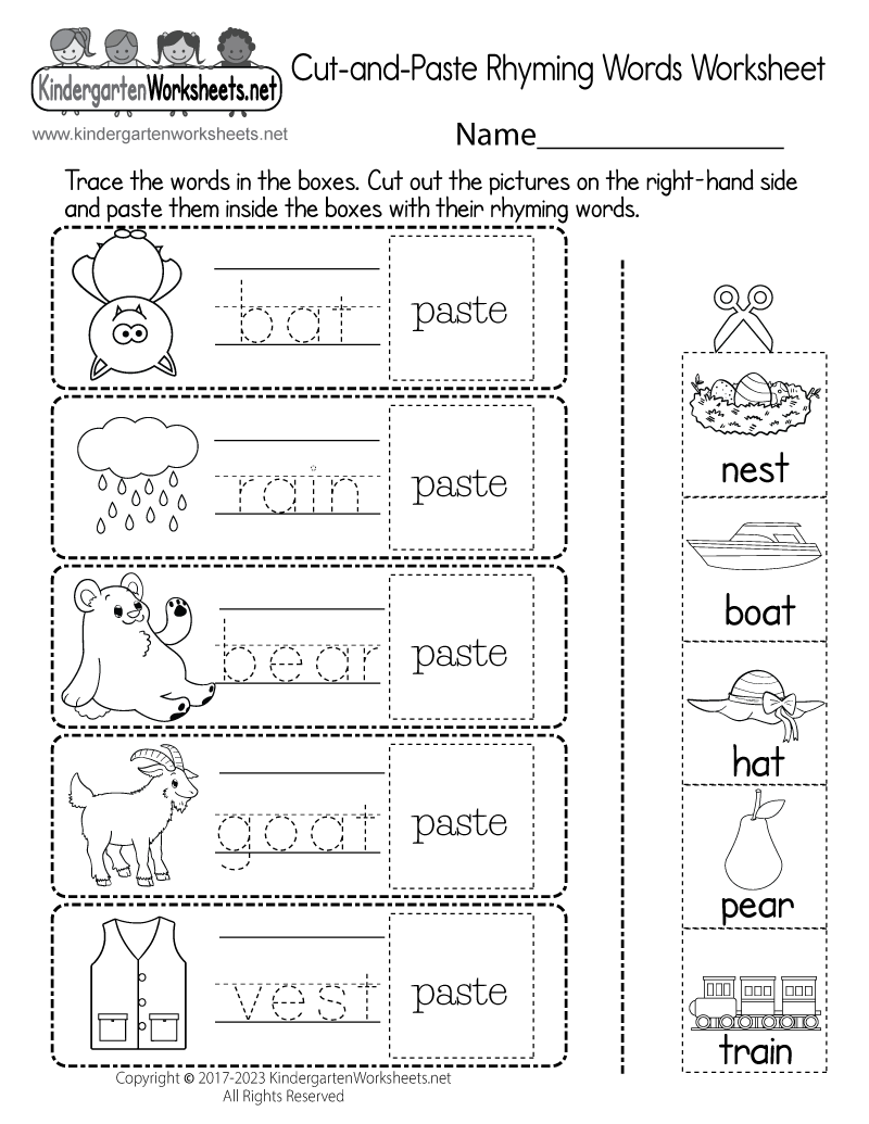 Free Printable Cut-And-Paste Rhyming Words Worksheet throughout Free Printable Rhyming Words Worksheets