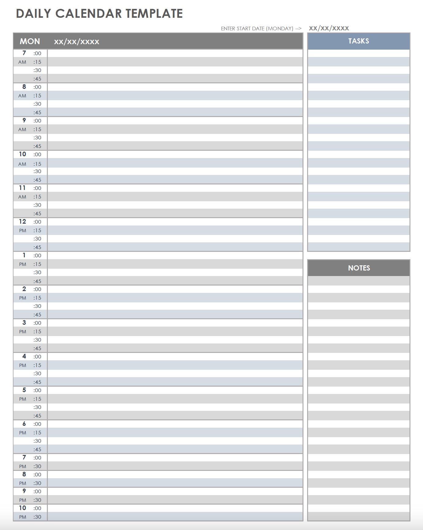 Free Printable Daily Calendar Templates | Smartsheet for Free Printable Daily Appointment Planner Pages