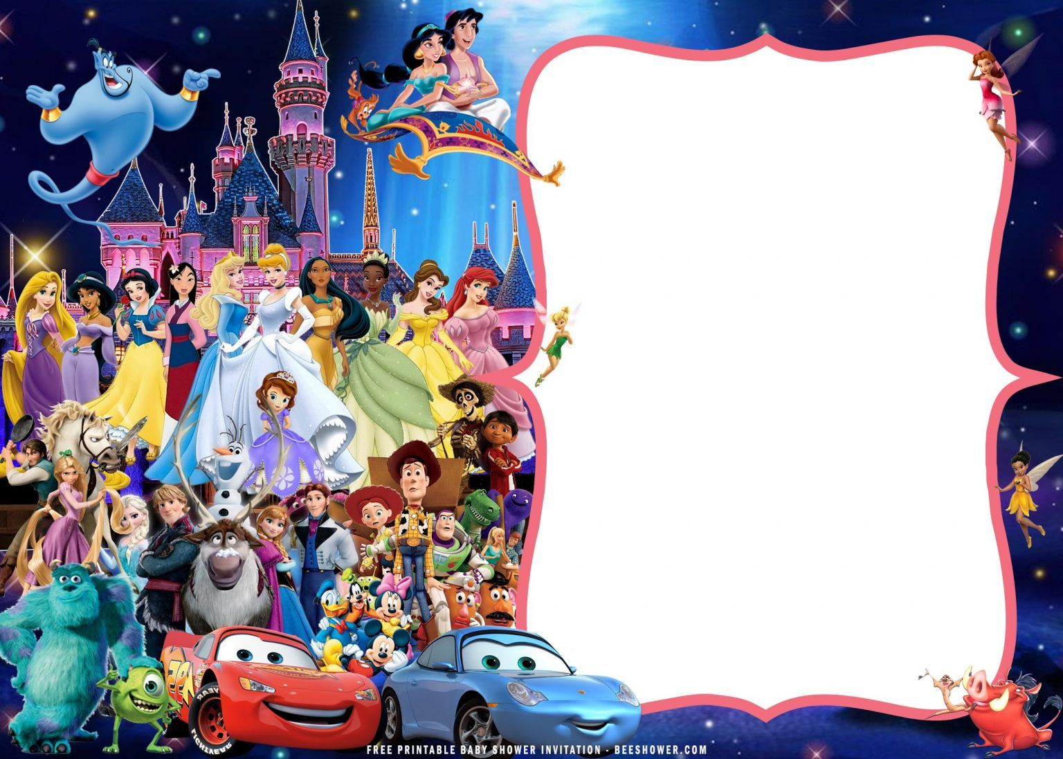 Free Printable) - Disney Castle Invitation Templates | Beeshower throughout Free Printable Disney Invitations