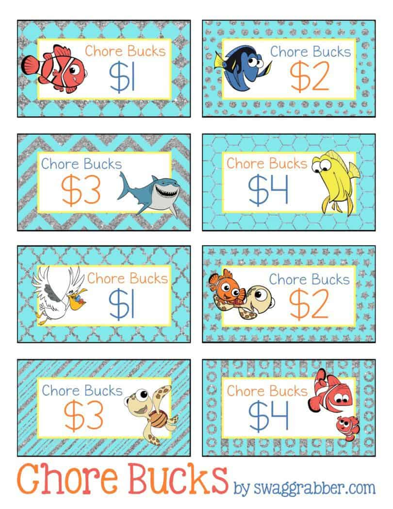 Free Printable Disney Finding Nemo Chore Bucks | Swaggrabber in Free Printable Chore Bucks