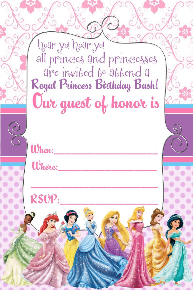 Free Printable Disney Princess Ticket Invitation Template | Drevio for Free Printable Princess Invitation Cards