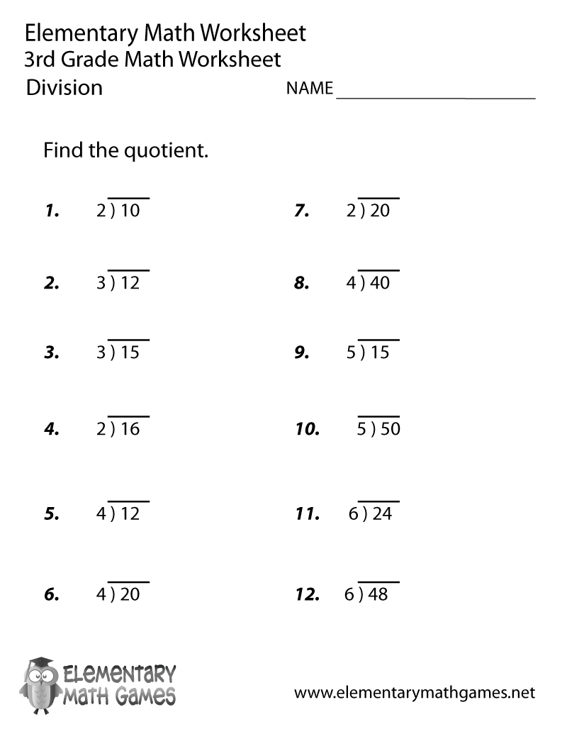 Free Printable Division Worksheet For Third Grade throughout Free Printable Division Worksheets Grade 3