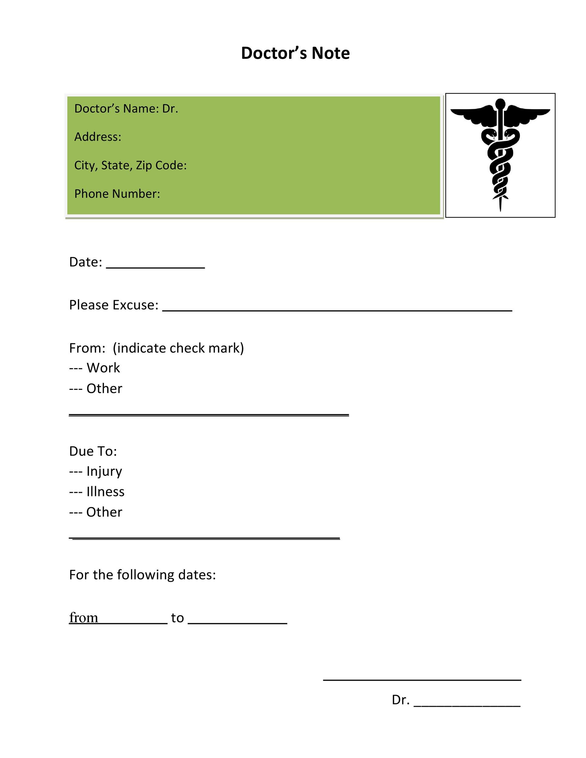 Free Printable Dr Notes For Work regarding Free Printable Doctors Notes Templates