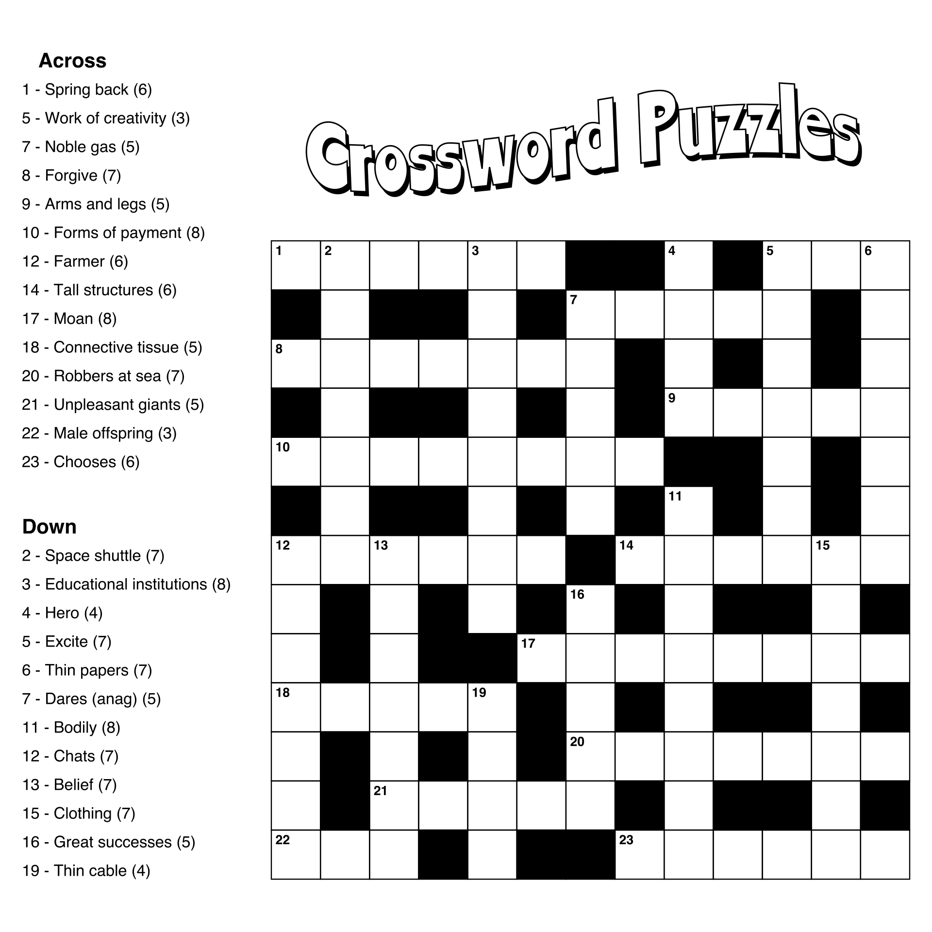 Free Printable Easy Crossword Puzzles with Free Printable Crossword Puzzles for Adults