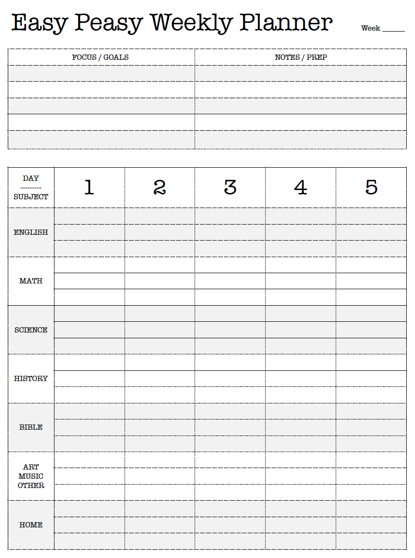 Free Printable. Easy Peasy Weekly Planner. Lesson Plan. Work Plan for Homeschool Lesson Planner Free Printable