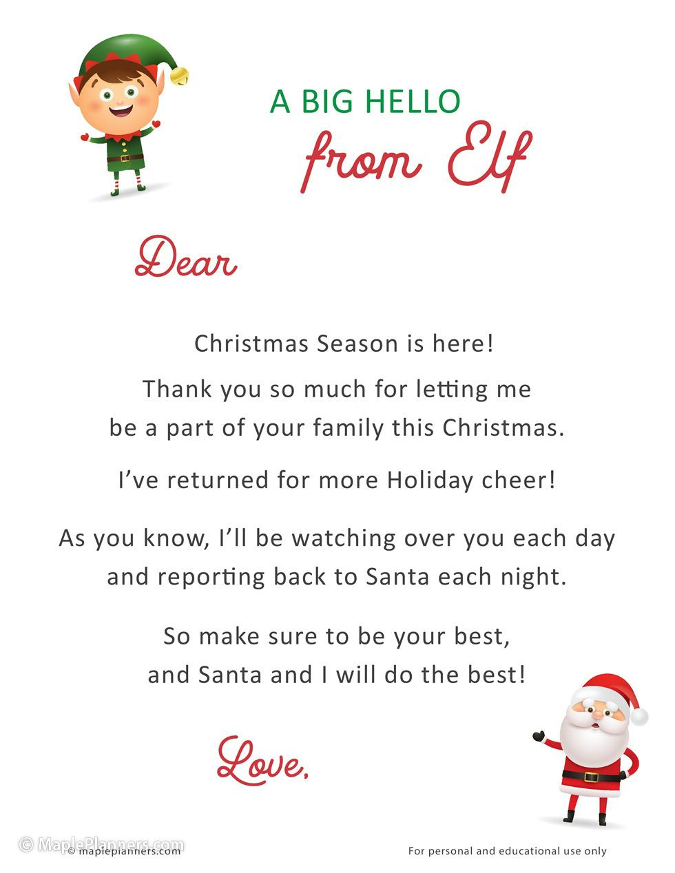 Free Printable Elf On The Shelf Template with regard to Free Printable Elf on Shelf Arrival Letter